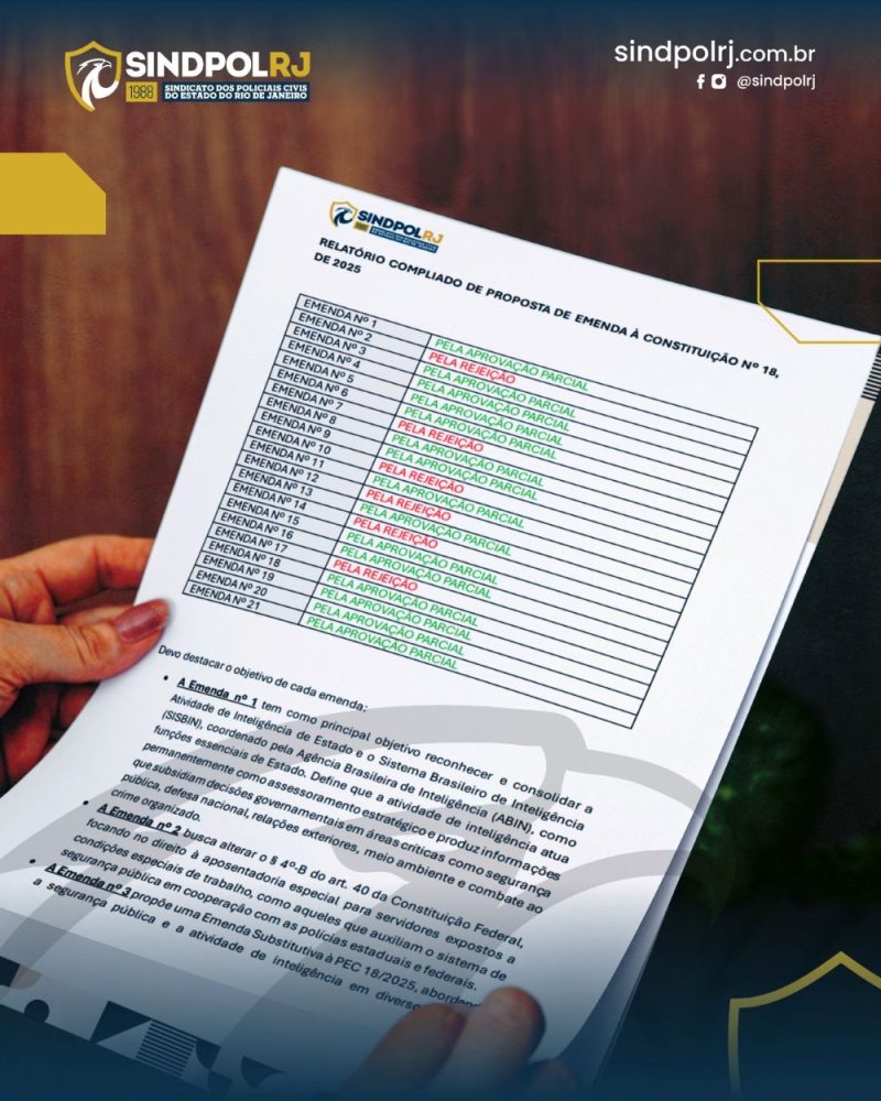 Departamento Jurídico do Sindpol-RJ disponibiliza relatório completo da PEC 18-2025 aos sindicalizados