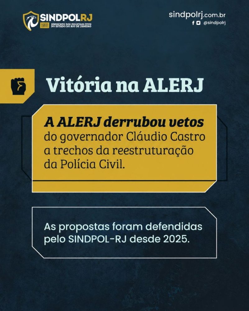 Vitória na Alerj garante direitos aos policiais civis aposentados após derrubada de vetos